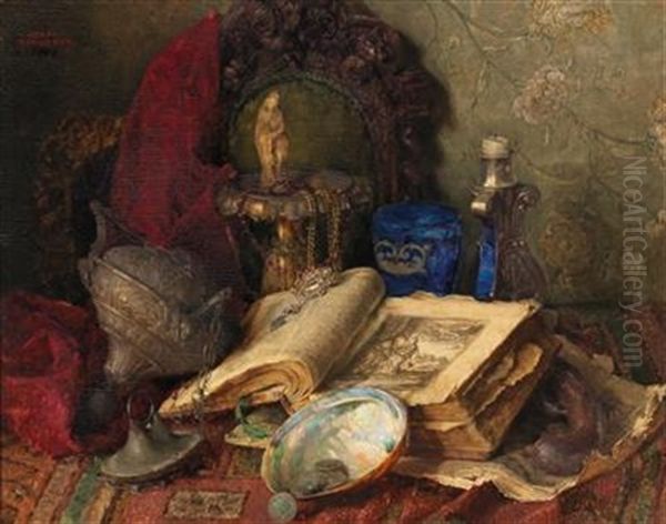 Still Life With Antiques Oil Painting by Josef Schuster