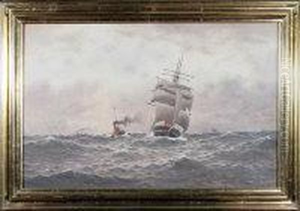 A North Shields Steam Paddle Tug And A Sailing Ship Oil Painting by William Thomas Nicholas Boyce