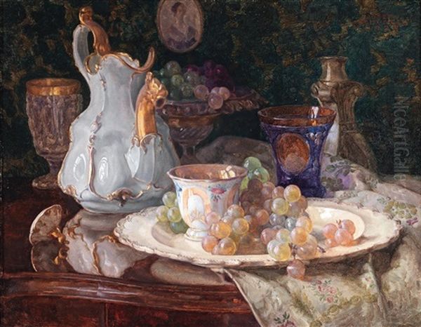 Still Life With Decorative Objects Oil Painting by Josef Schuster