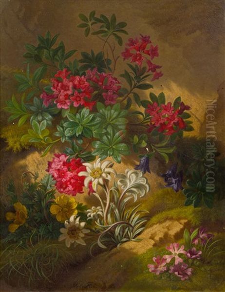 Stillleben Mit Alpenblumen Oil Painting by Josef Schuster