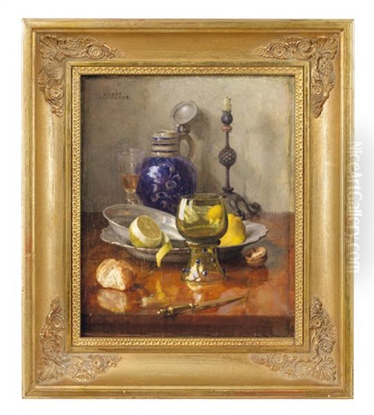 Stilleben Mit Weinpokal, Krug Und Fruchten Oil Painting by Josef Schuster