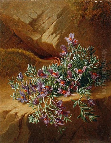 Alpine Flowers (+ Alpine Flowers; Pair) Oil Painting by Josef Schuster