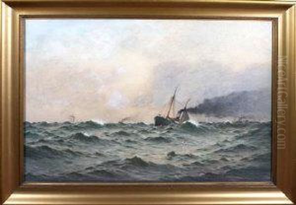 Two Steam Trawlers Oil Painting by William Thomas Nicholas Boyce