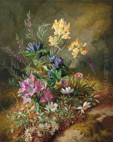 Alpenblumenstillleben Oil Painting by Josef Schuster