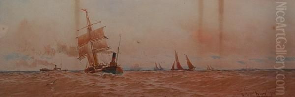 Shipping At Sea Oil Painting by William Thomas Nicholas Boyce