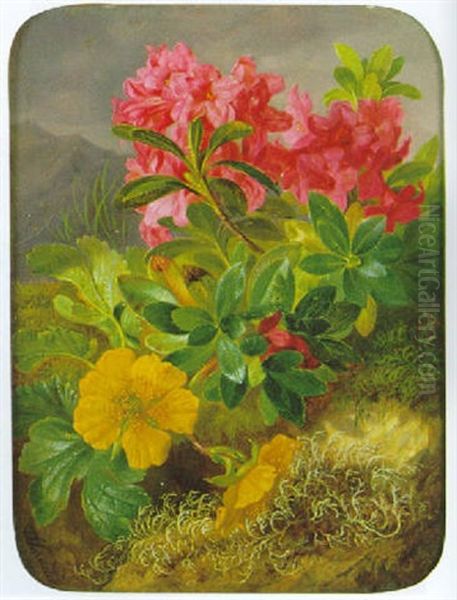 Alpenblumenstilleben Oil Painting by Josef Schuster