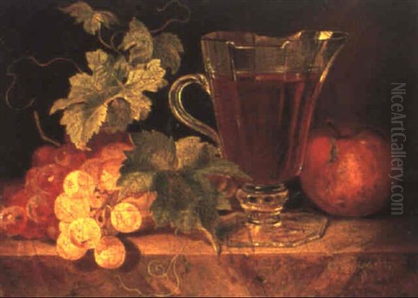 Still Life With Jug Of Wine Oil Painting by Josef Schuster