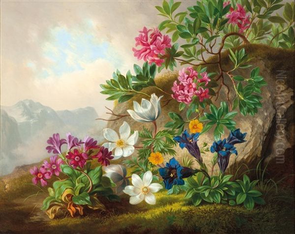 Gebirgsblumen Oil Painting by Joseph Schuster