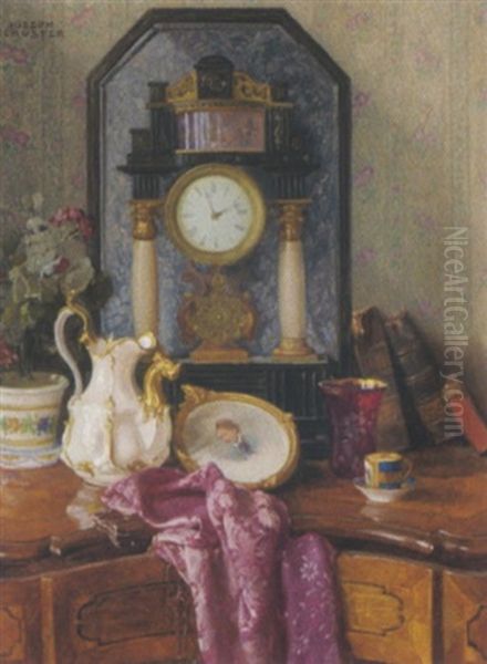 Stilleben Mit Standuhr Oil Painting by Joseph Schuster