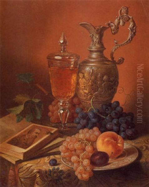 Stilleben Mit Obst Und Ziergegenstanden Oil Painting by Joseph Schuster