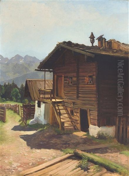 Blockhaus In Der Ramsau Oil Painting by Karl Maria Schuster