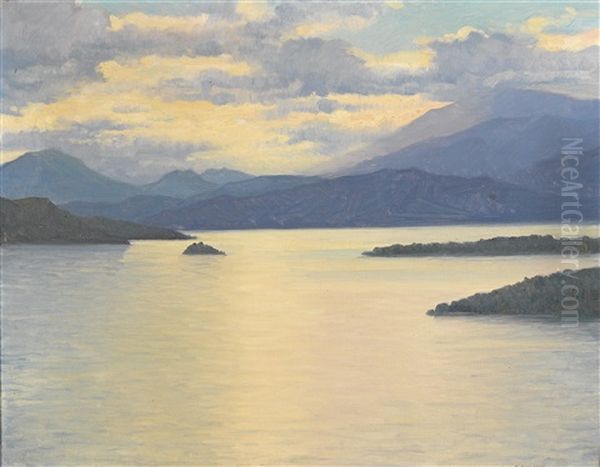 Evening At The Lake Oil Painting by Karl Maria Schuster