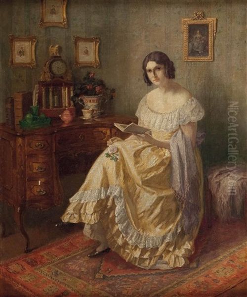 Dame Mit Buch Oil Painting by Karl Maria Schuster