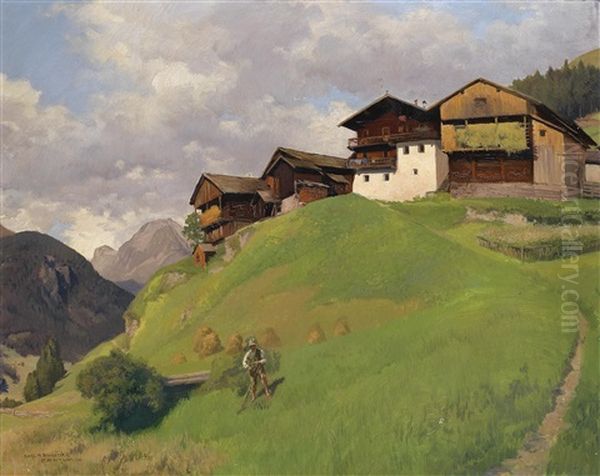 Bergdorf Im Defreggental Oil Painting by Karl Maria Schuster