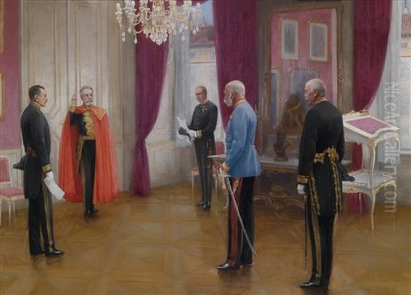 Kaiser Franz Joseph I. Von Osterreich Bei Der Angelobung Eines Geheimen Rats Oil Painting by Karl Maria Schuster