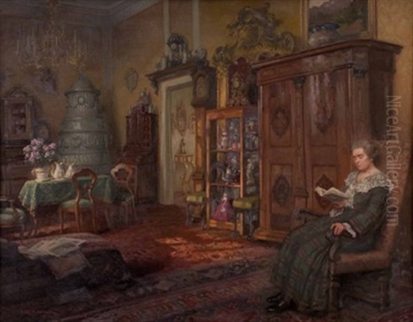 Alt-wiener Interieur Mit Lesender Frau Oil Painting by Karl Maria Schuster