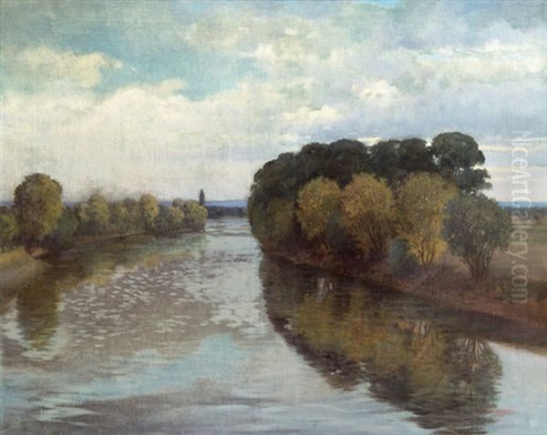 Flusslandschaft Oil Painting by Karl Maria Schuster