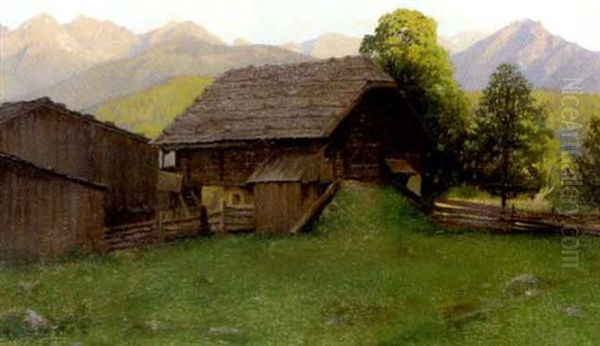 Gehoft In Der Ramsau Oil Painting by Karl Maria Schuster