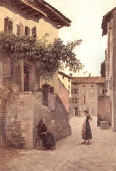 Village Gossip Oil Painting by Karl Maria Schuster