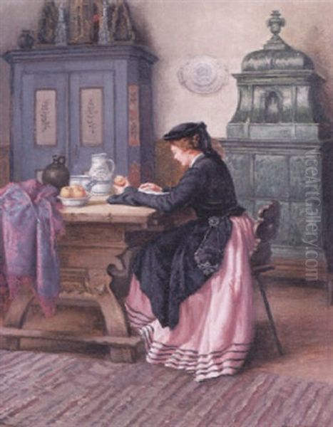 Landliches Interieur Mit Kachelofen Oil Painting by Karl Maria Schuster