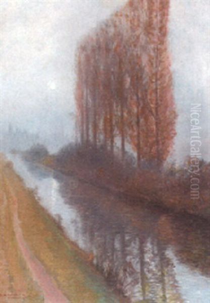 Pappeln An Einem Flus Im Mondlicht Oil Painting by Karl Maria Schuster