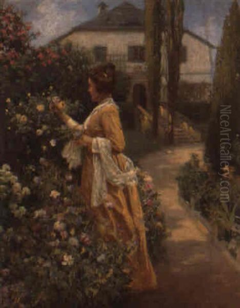 Picking Flowers Oil Painting by Karl Maria Schuster