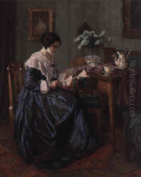 Woman At A Dressing Table Oil Painting by Karl Maria Schuster