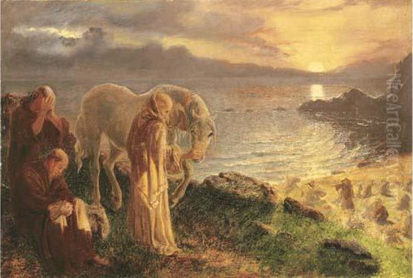 St Columba's Farewell To The White Horse Oil Painting by Alice Boyd