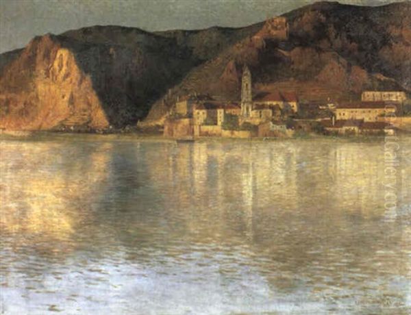 Durnstein Bei Sonnenuntergang Oil Painting by Karl Maria Schuster