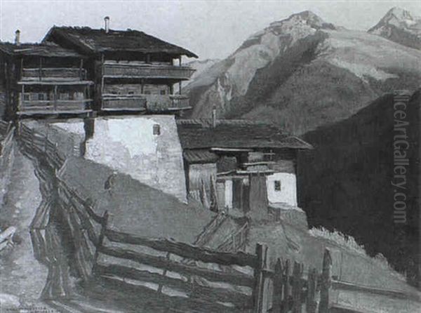 Bergbauernhofe In St. Jakob Im Defreggental Oil Painting by Karl Maria Schuster