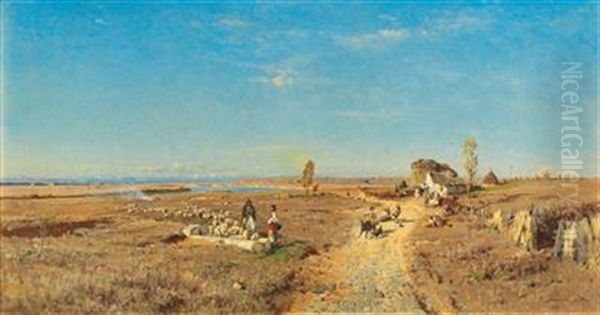 Landscape In The Campagna Oil Painting by Rudolf Schuster