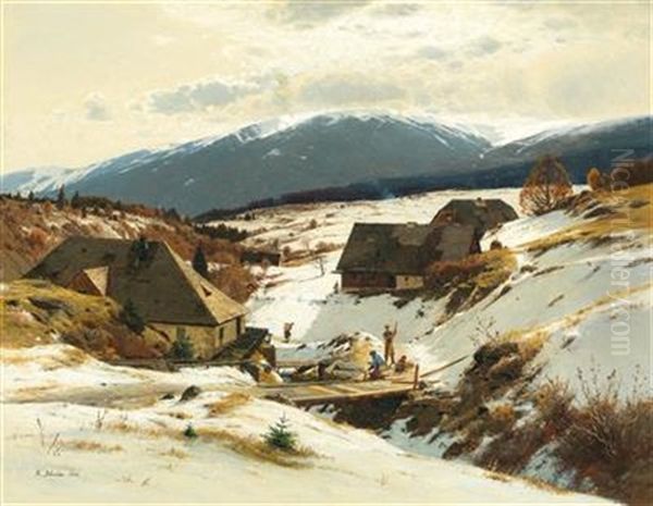 Snowmelt In The Giant Mountains Oil Painting by Rudolf Schuster