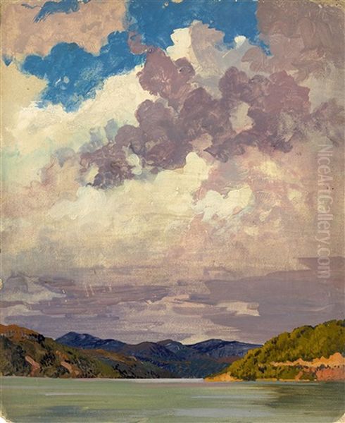 Clouds Over A Mountain Lake Oil Painting by Rudolf Schuster