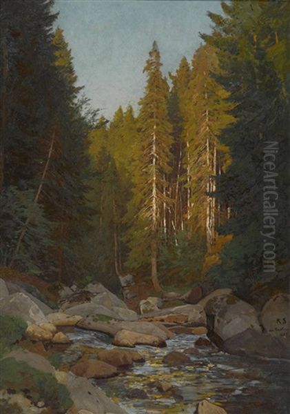 Waldbach Oil Painting by Rudolf Schuster