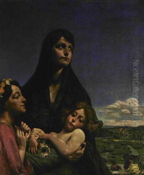 Die Muttergottes Mit Jesus Und Dem Johannesknaben Vor Weiter Sommerlandschaft Oil Painting by Raffael Schuster-Woldan