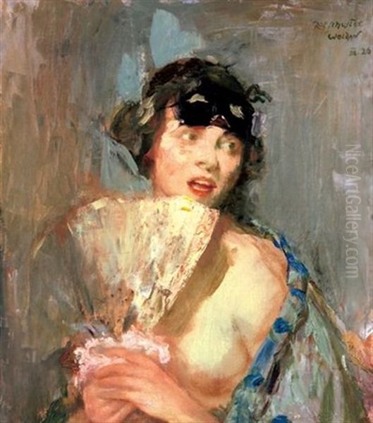 Jeune Fille A L'eventail Oil Painting by Raffael Schuster-Woldan