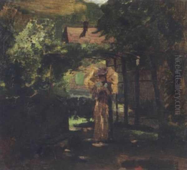 Dame Im Laubengang (wandelnde) Oil Painting by Raffael Schuster-Woldan