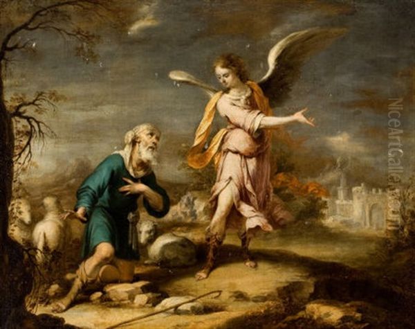 Shepherd And Archangel In An Extensive Landscape Oil Painting by Cornelis Schut III