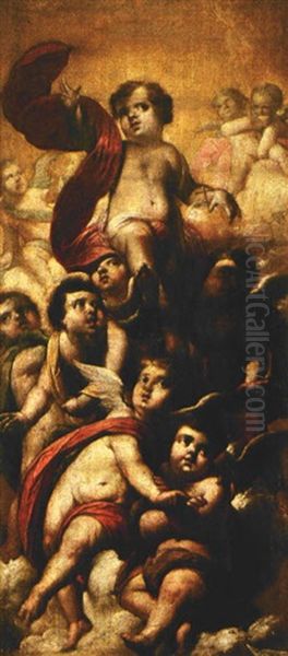 Nino Jesus Bendiciendo Rodeando De Angeles Oil Painting by Cornelis Schut III