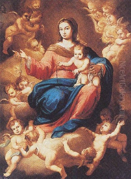 The Madonna And Child Surrounded By Putti Oil Painting by Cornelis Schut III