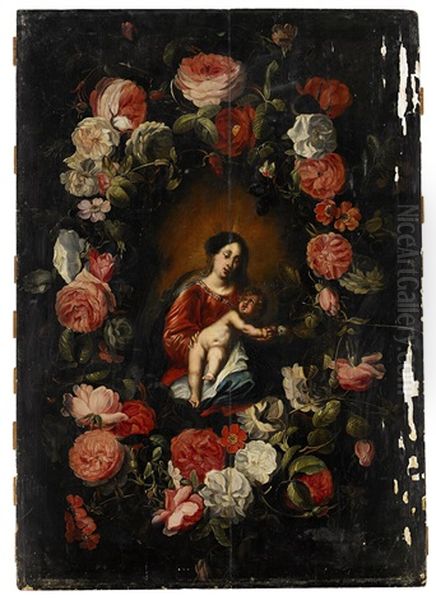 The Virgin And The Child In A Garland Of Flowers Oil Painting by Cornelis Schut the Elder