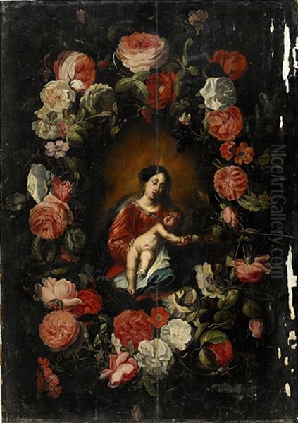 The Virgin And The Child In A Garland Of Flowers Oil Painting by Cornelis Schut the Elder