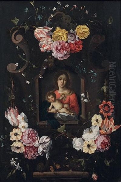 Vierge A L'enfant Avec Des Fleurs En Feston Oil Painting by Cornelis Schut the Elder