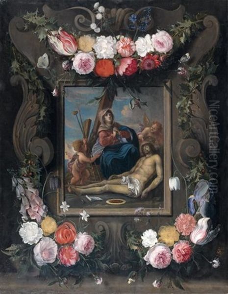 Pieta Dans Une Couronne De Fleurs Oil Painting by Cornelis Schut the Elder