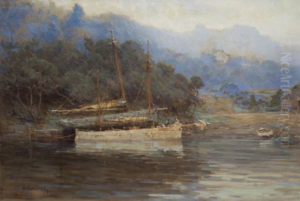 Moored Boats Oil Painting by Arthur Merric Boyd