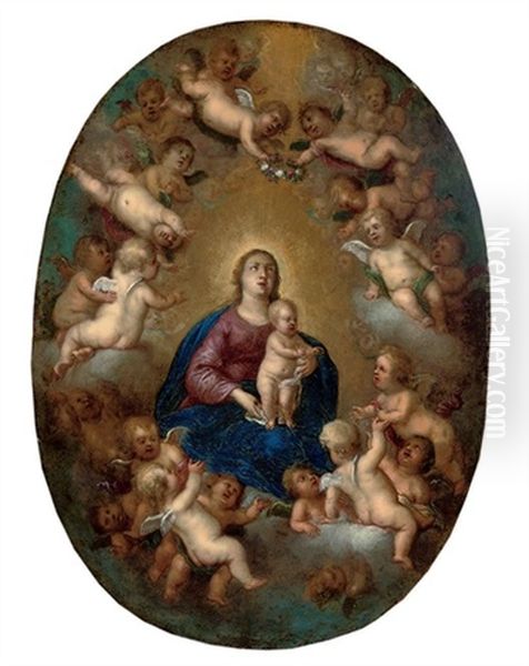 The Virgin And Christ Child Attended By Putti Oil Painting by Cornelis Schut the Elder