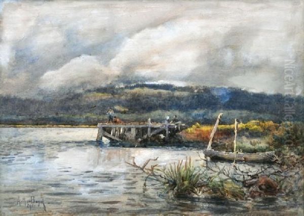 Snr Fishing At The Jetty Oil Painting by Arthur Merric Boyd