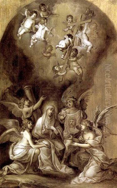 La Vierge Entouree D'anges Presentant Les Intruments De La Passion Oil Painting by Cornelis Schut the Elder