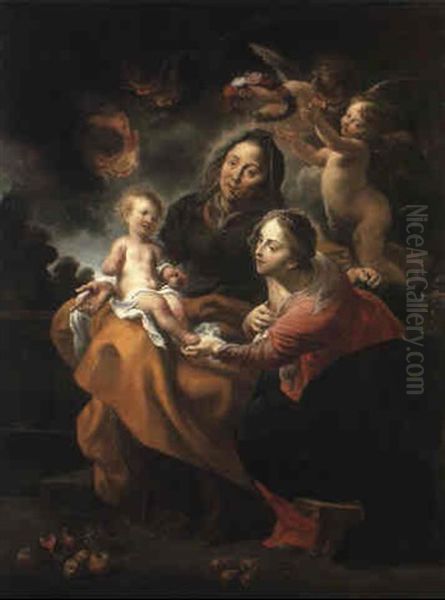 Virgin And Child With St. Anne Oil Painting by Cornelis Schut the Elder