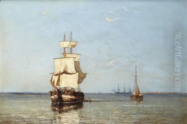 Maritime Scene Oil Painting by Jan Frederik Schuetz Jr.